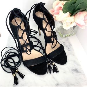 ALDO Black Suede Leather Lace Up Stiletto Heels 9